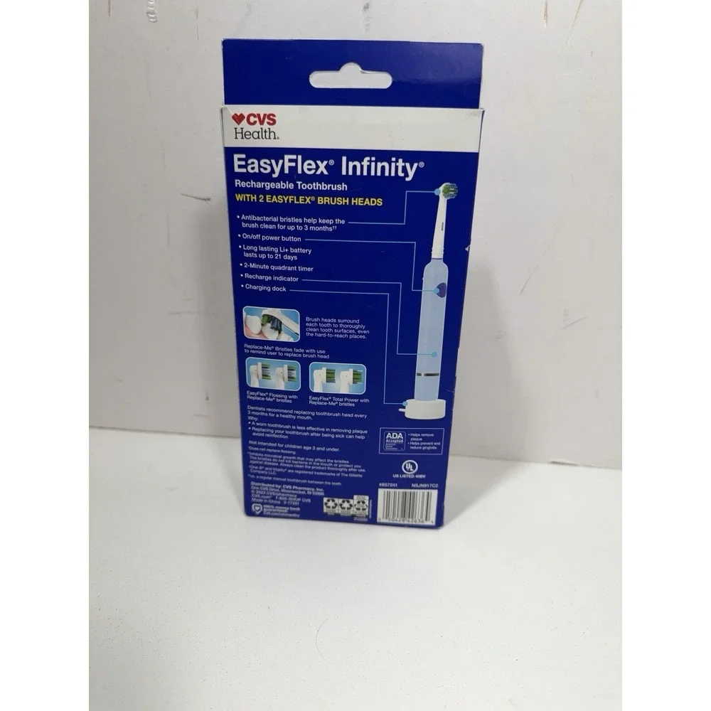 CVS Easy Flex Infinity Rechargeable‎ Toothbrush With 2 EasyFlex Brush Heads New